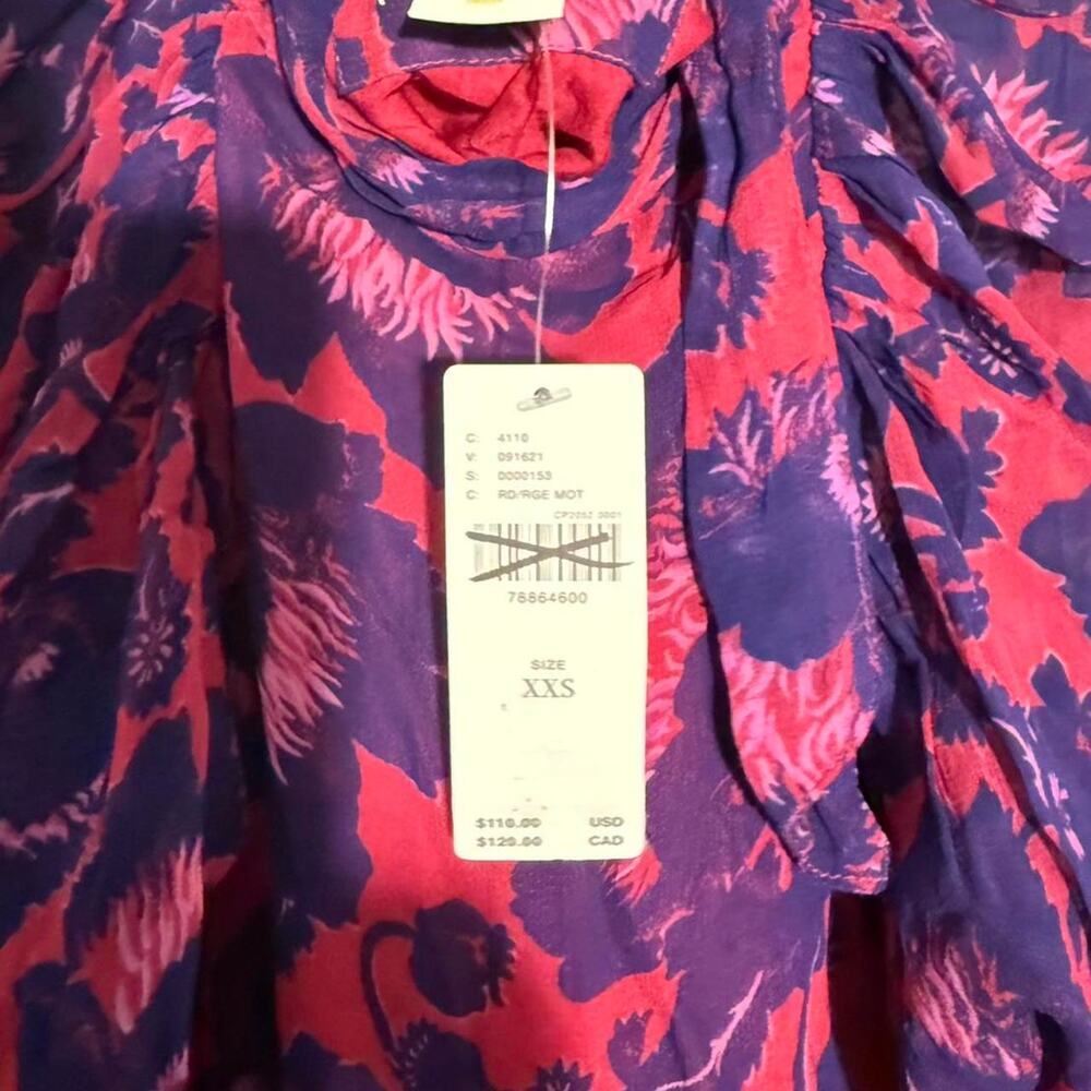 Anthropologie Maeve red and purple floral blouse with puff sleeves Size XXS - Picture 4 of 5
